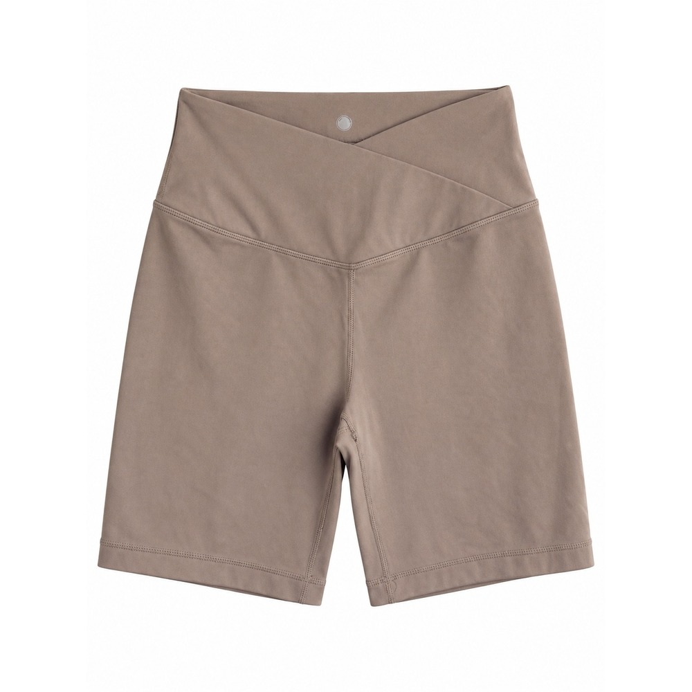 Yogalicious Women's Small Taupe Crossover Waist Biker Shorts High Rise Yoga